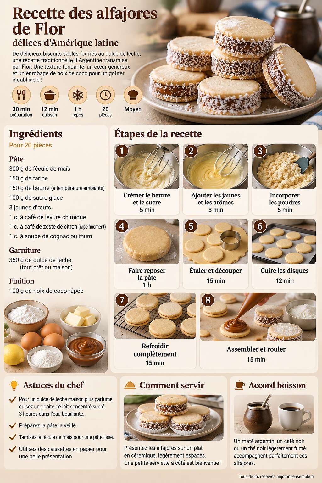 Fiche recette Recette des alfajores de Flor : d&eacute;lices d'Am&eacute;rique latine