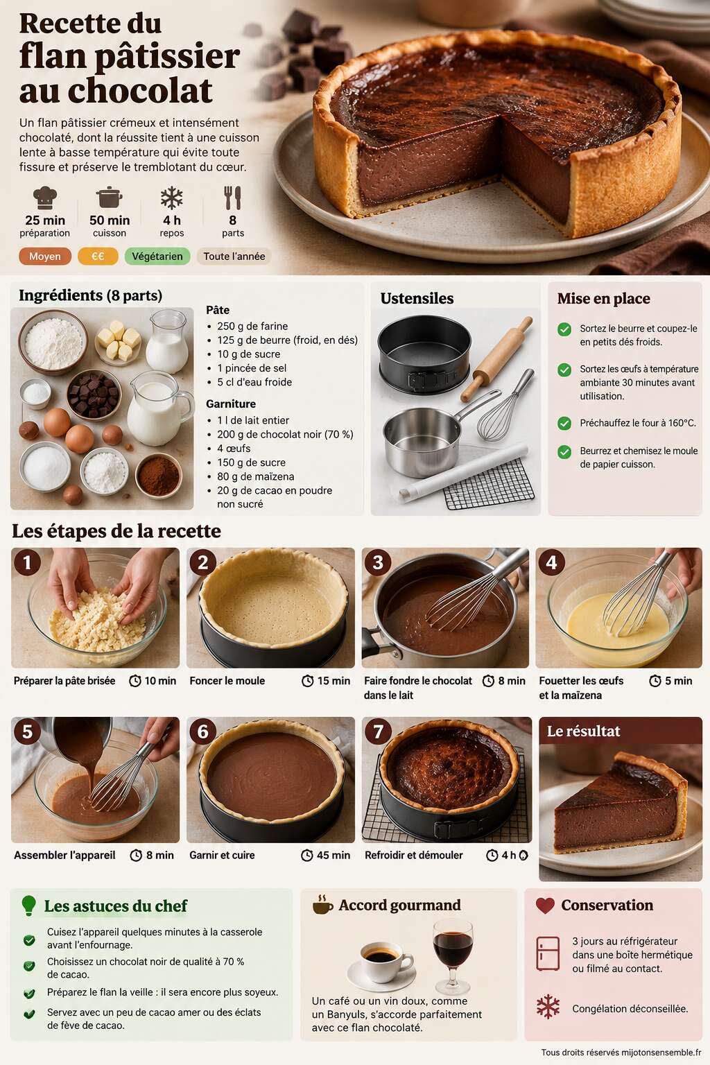 Fiche recette Recette du flan p&acirc;tissier au chocolat