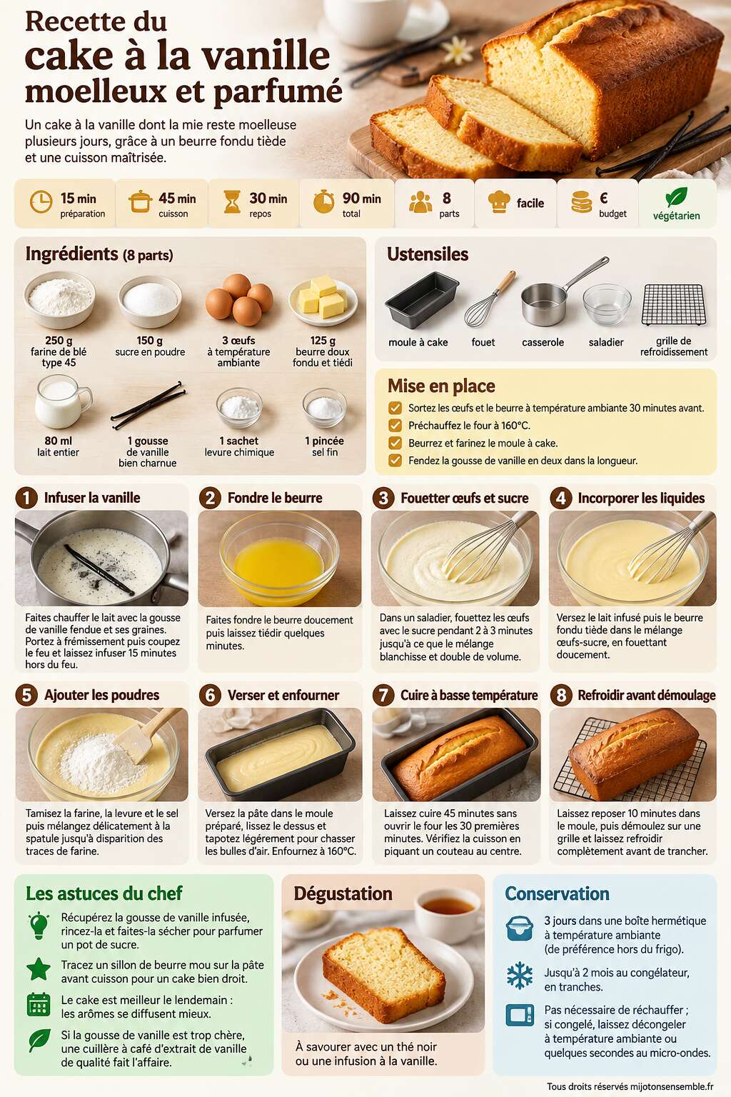 Fiche recette Recette du cake à la vanille moelleux et parfumé Fiche recette Recette du cake à la vanille moelleux et parfumé