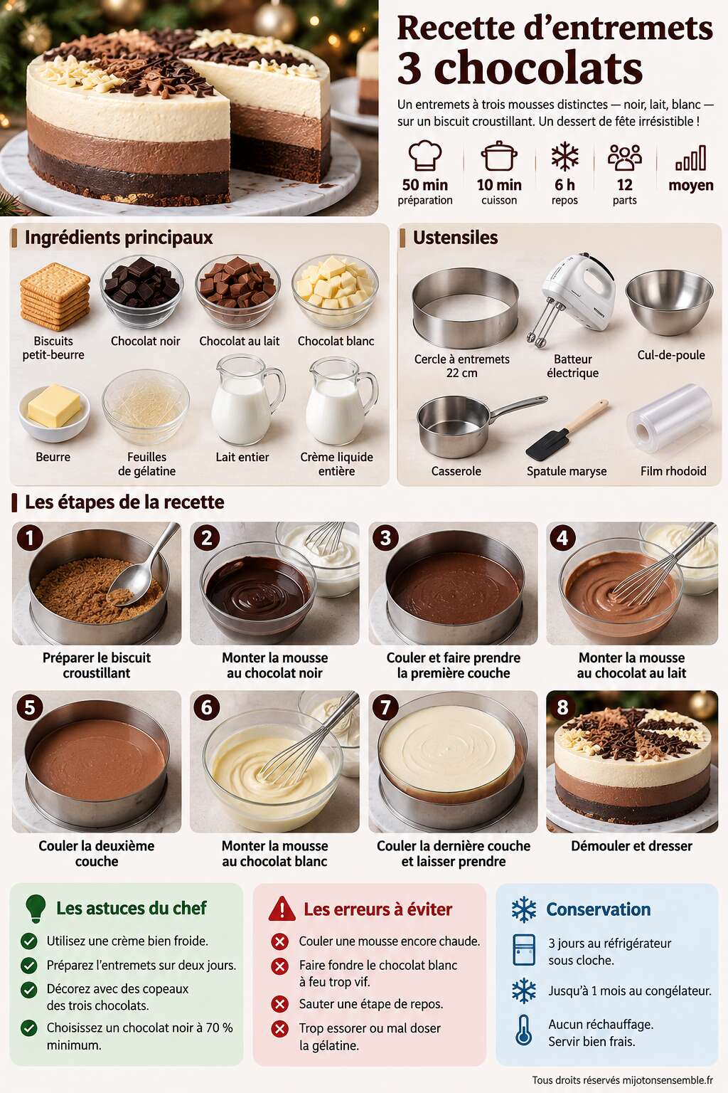 Fiche recette Recette d'entremets 3 chocolats Fiche recette Recette d'entremets 3 chocolats