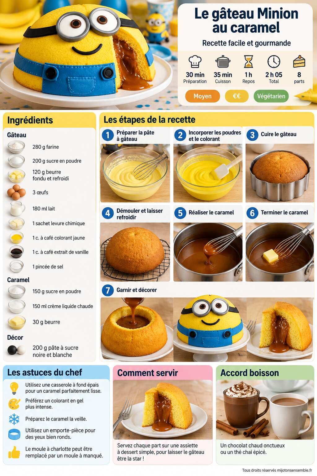 Fiche recette Le gâteau Minion au caramel : recette facile et gourmande Fiche recette Le gâteau Minion au caramel : recette facile et gourmande