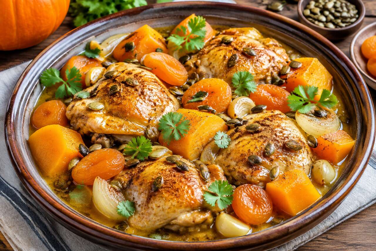 Recette poulet au potiron et abricots secs