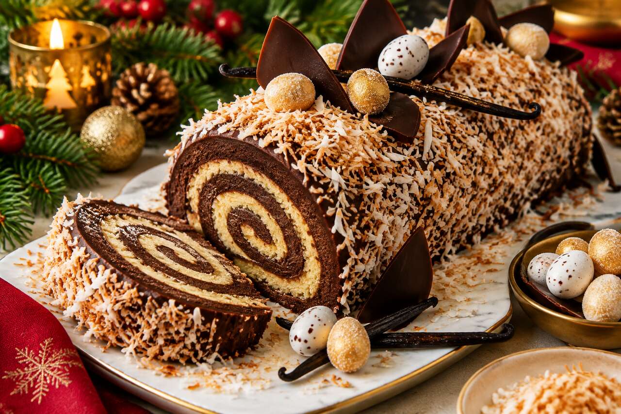 Bûche chocolat vanille noix de coco de Michael : recette festive de Noël