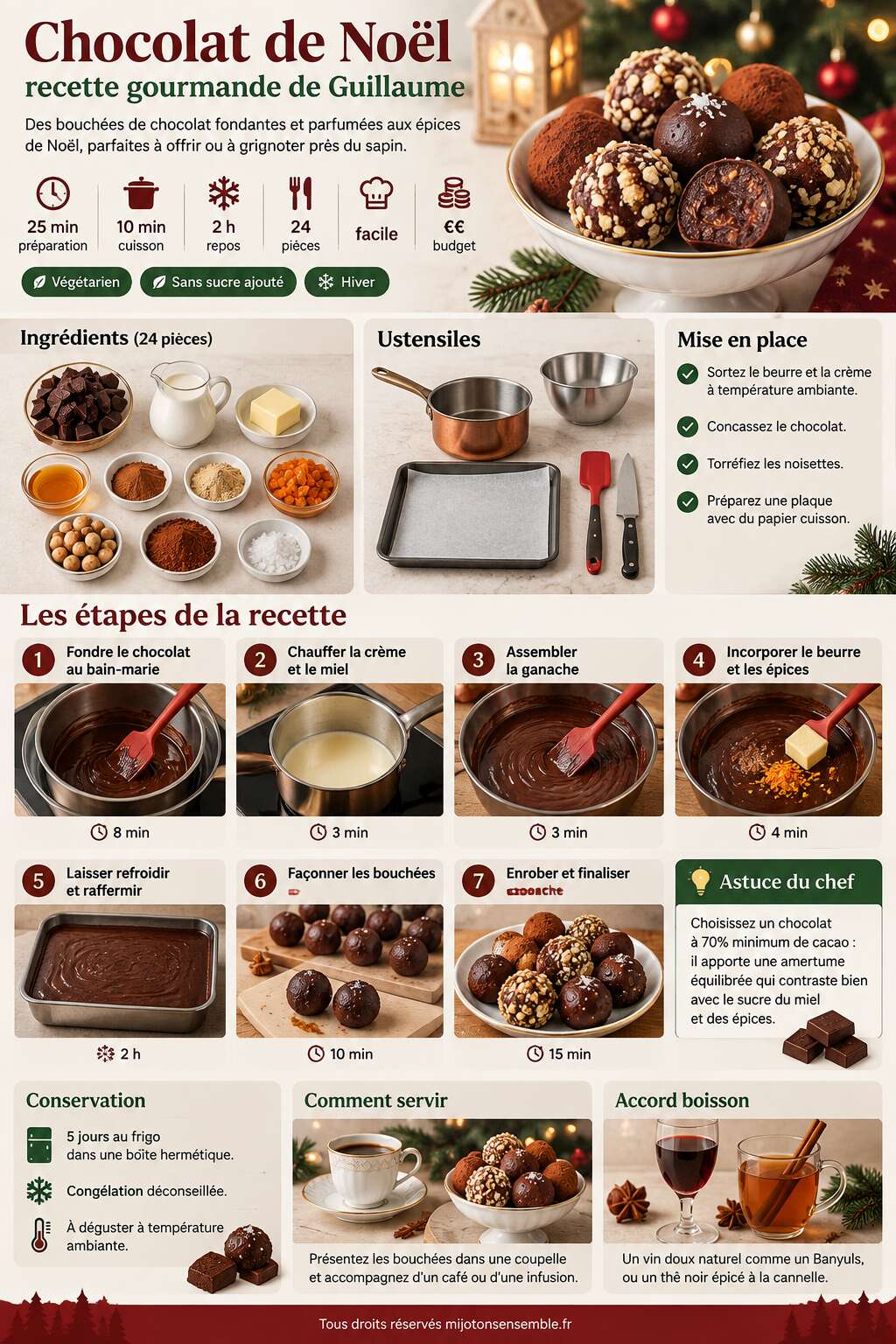 Fiche recette Chocolat de No&euml;l : recette gourmande de Guillaume