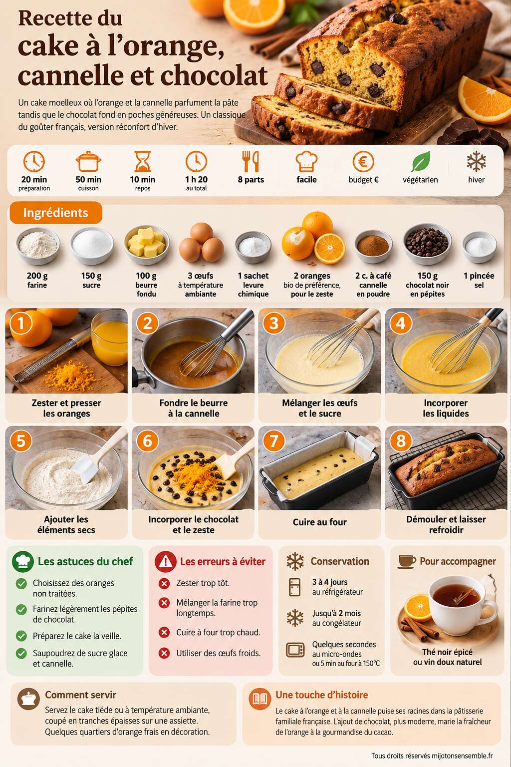 Fiche recette Recette du cake à l'orange, cannelle et chocolat Fiche recette Recette du cake à l'orange, cannelle et chocolat