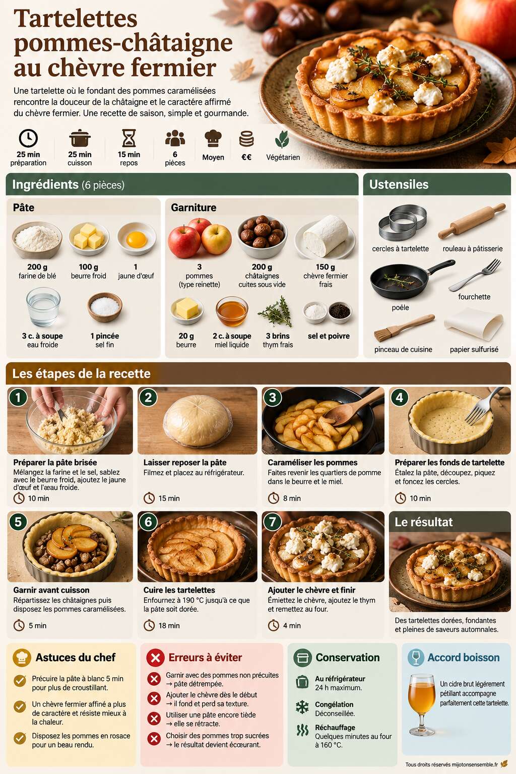Fiche recette Tartelettes pommes-châtaigne au chèvre fermier Fiche recette Tartelettes pommes-châtaigne au chèvre fermier