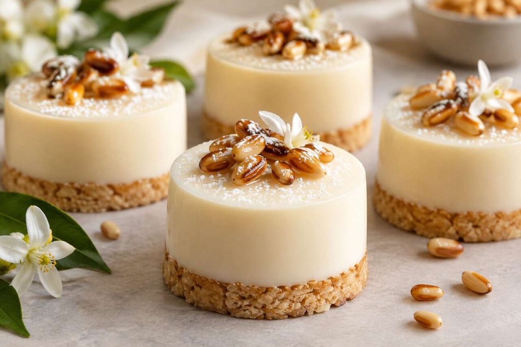 Recette d'entremets individuels à la fleur d'oranger et pignons de pin