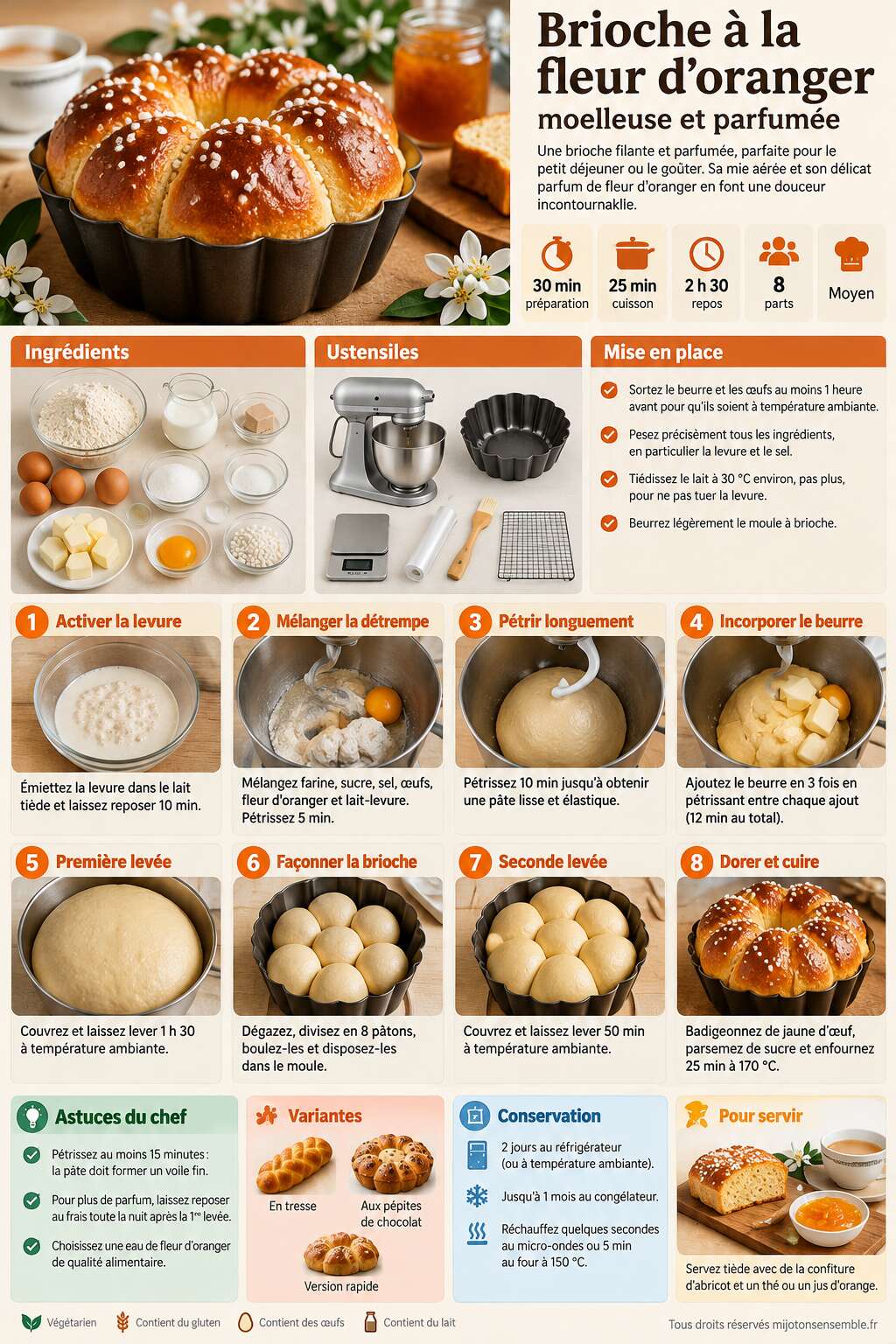 Fiche recette Recette de brioche &agrave; la fleur d'oranger moelleuse et parfum&eacute;e