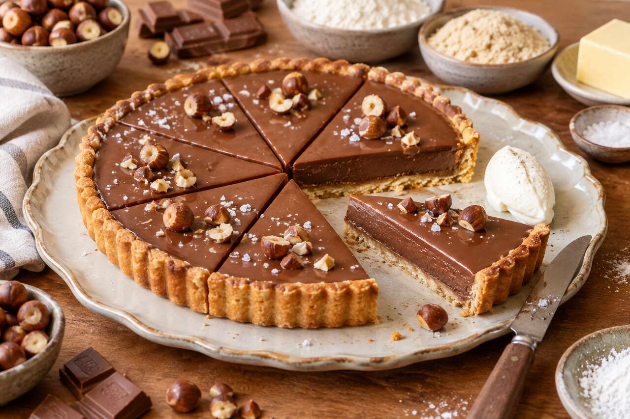 Recette de tarte au chocolat au lait et noisettes