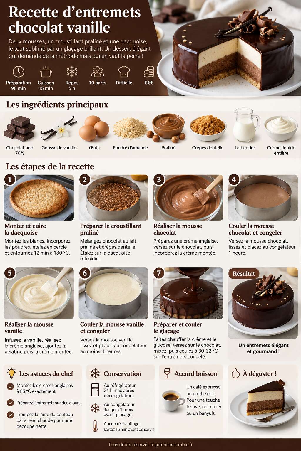 Fiche recette Recette d'entremets chocolat vanille