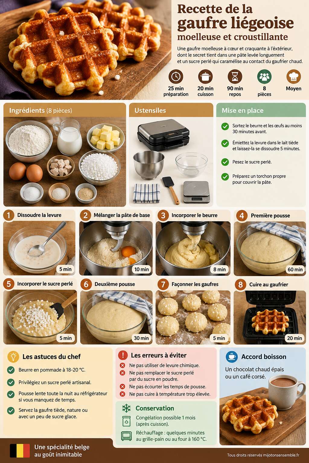 Fiche recette Recette de la gaufre li&eacute;geoise moelleuse et croustillante