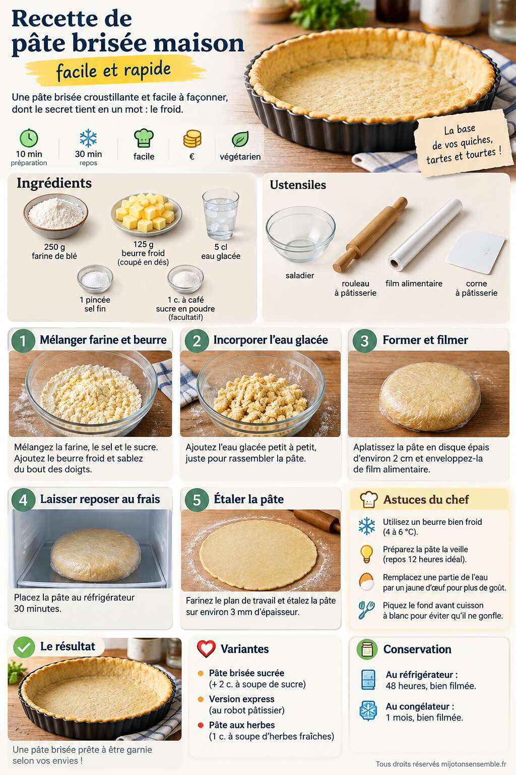 Fiche recette Recette de p&acirc;te bris&eacute;e maison facile et rapide