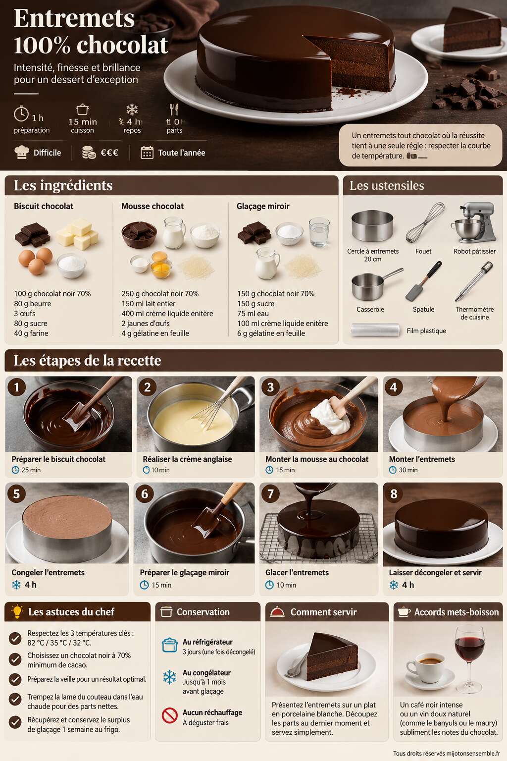 Fiche recette Recette d'entremets 100% chocolat
