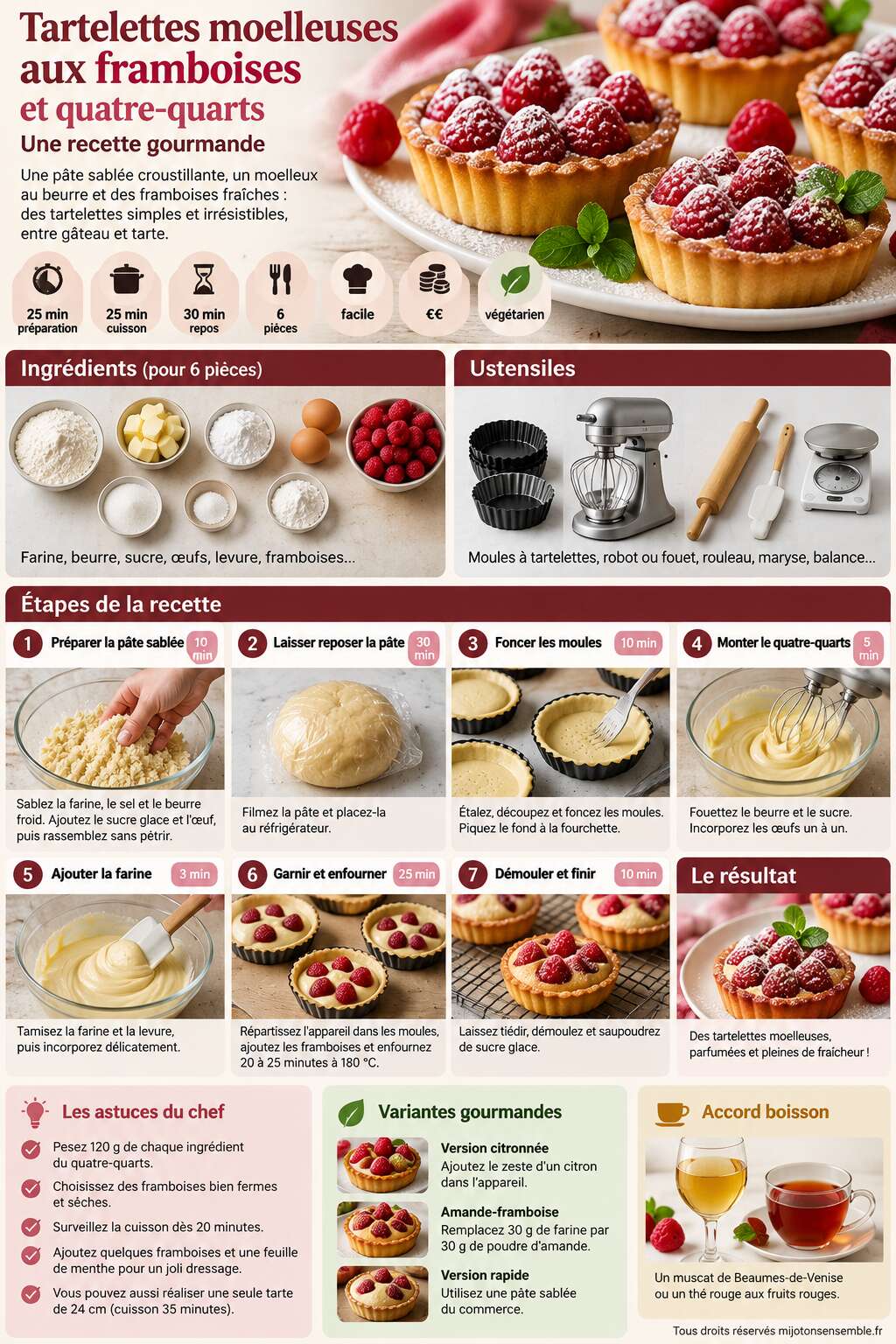 Fiche recette Tartelettes moelleuses aux framboises et quatre-quarts : une recette gourmande