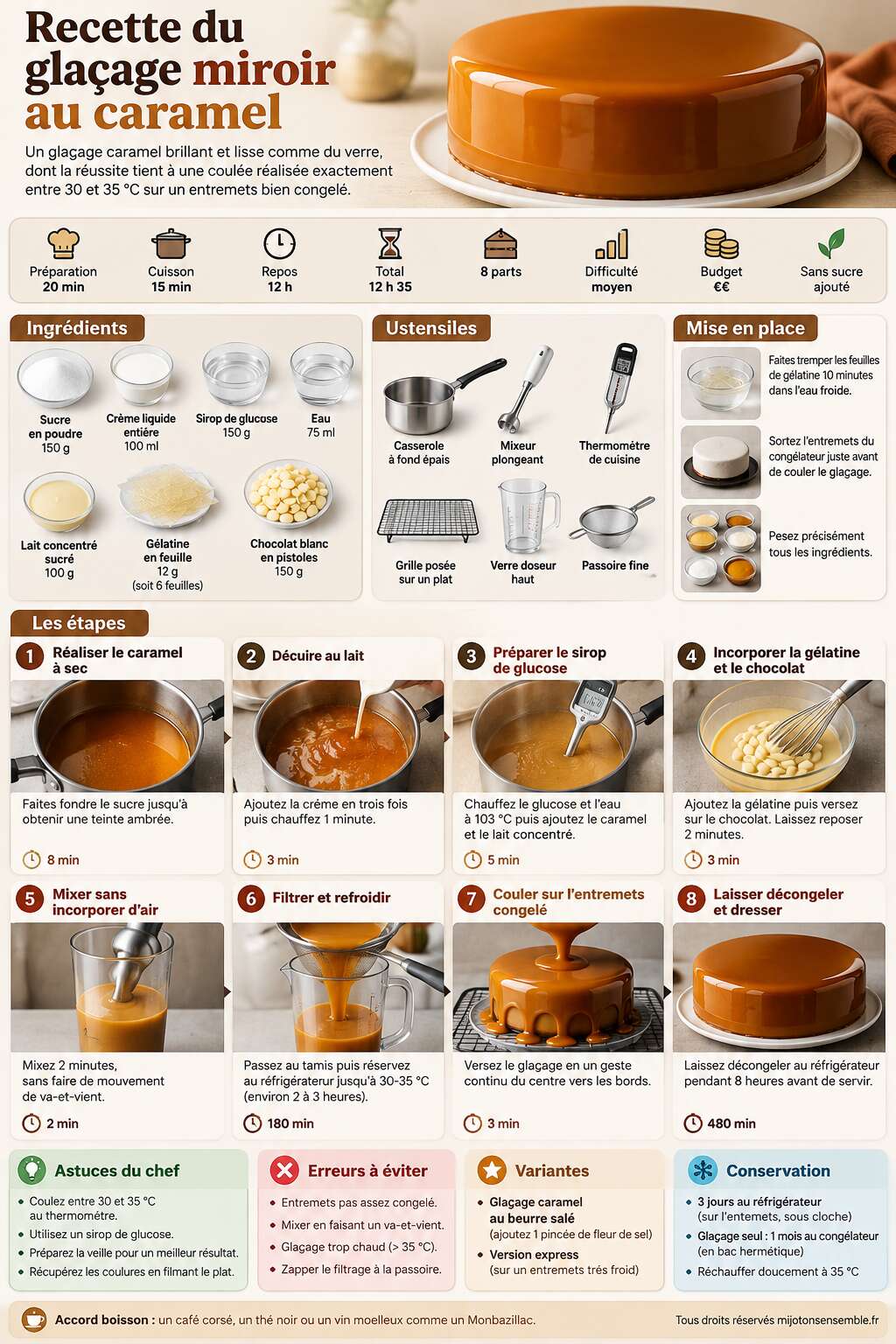Fiche recette Recette du gla&ccedil;age miroir au caramel