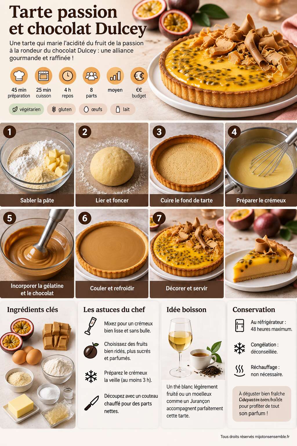 Fiche recette Recette de tarte passion et chocolat Dulcey