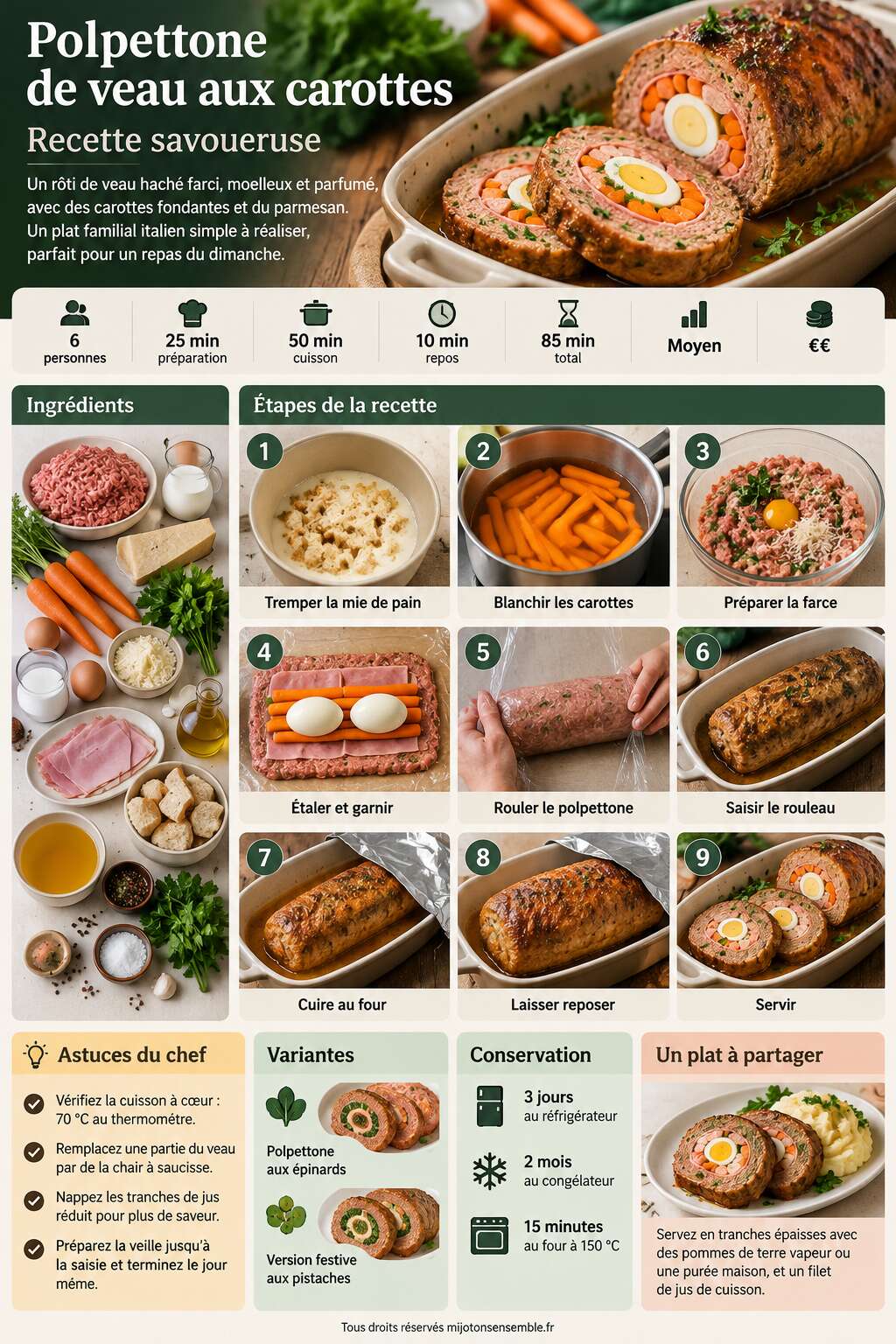 Fiche recette Polpettone de veau aux carottes : recette savoureuse